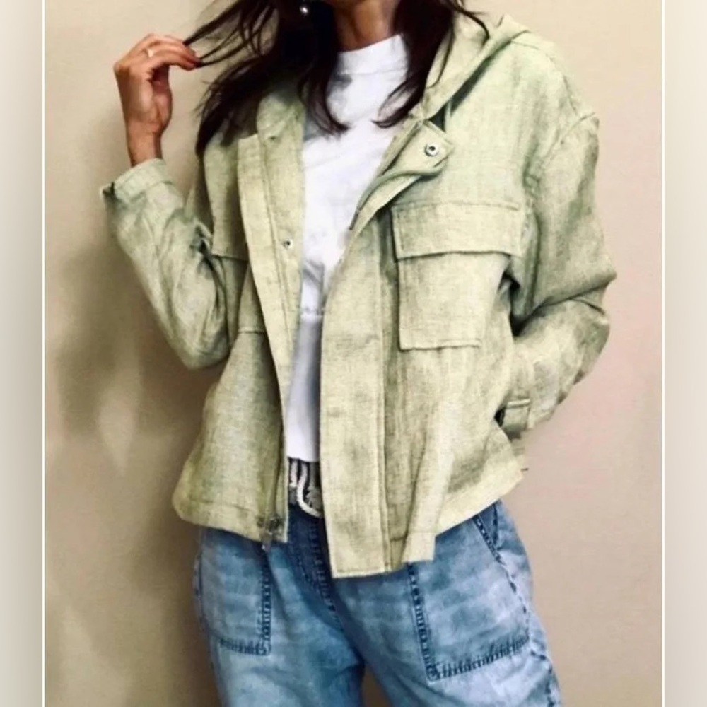 Avec Les Filles Lime Hooded Utility Jacket